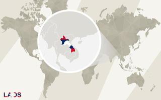 ingrandisci la mappa e la bandiera del laos. mappa del mondo. vettore