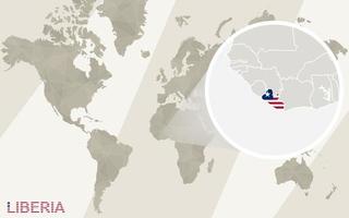 ingrandisci mappa e bandiera della liberia. mappa del mondo. vettore