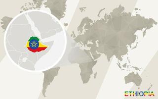 ingrandisci la mappa e la bandiera dell'Etiopia. mappa del mondo. vettore