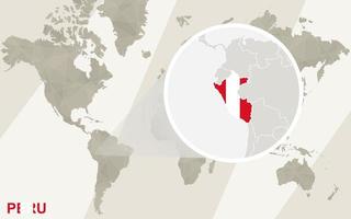 ingrandisci la mappa e la bandiera del Perù. mappa del mondo. vettore
