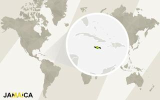 ingrandisci la mappa e la bandiera della giamaica. mappa del mondo. vettore