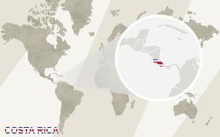 ingrandisci la mappa e la bandiera della costa rica. mappa del mondo. vettore