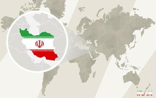 ingrandisci la mappa e la bandiera dell'Iran. mappa del mondo. vettore