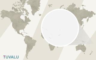 ingrandisci la mappa e la bandiera di tuvalu. mappa del mondo. vettore