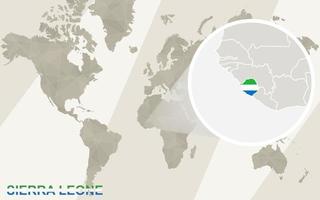 ingrandisci la mappa e la bandiera della sierra leone. mappa del mondo. vettore