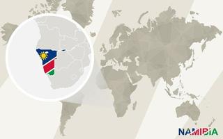 ingrandisci la mappa e la bandiera della namibia. mappa del mondo. vettore