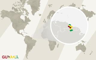 ingrandisci la mappa e la bandiera della Guyana. mappa del mondo. vettore