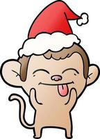 divertente cartone animato sfumato di una scimmia che indossa il cappello di Babbo Natale vettore