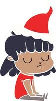 illustrazione a colori piatta di una donna indifferente che indossa un cappello da Babbo Natale vettore