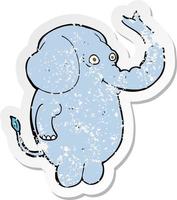 adesivo retrò in difficoltà di un elefante divertente cartone animato vettore