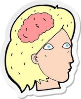 adesivo di una testa femminile del fumetto con il simbolo del cervello vettore