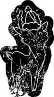 icona in difficoltà del fumetto di un cervo felice che indossa il cappello di Babbo Natale vettore