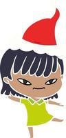 illustrazione a colori piatto di una donna che indossa il cappello di Babbo Natale vettore