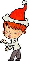 cartone animato testurizzato di una donna con gli occhi chiusi che indossa il cappello di Babbo Natale vettore