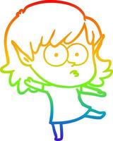 arcobaleno gradiente linea disegno cartone animato elfo ragazza che balla vettore