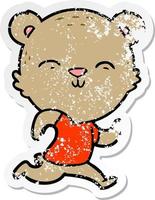adesivo angosciato di un orso cartone animato felice che fa jogging vettore