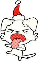 illustrazione in stile fumetto di un cane disgustato che indossa il cappello di Babbo Natale vettore