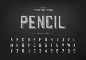 carattere a matita e vettore dell'alfabeto, disegno moderno del carattere tipografico e del numero della lettera