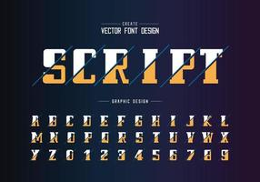 carattere in grassetto a fette e vettore alfabeto, disegno di script e numeri, testo grafico su sfondo