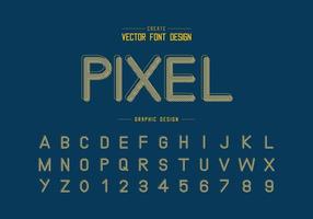 carattere pixel e vettore alfabeto, design di lettere e numeri di caratteri, testo grafico su sfondo
