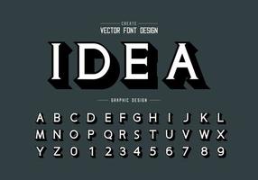carattere ombra e vettore dell'alfabeto, design della lettera e del numero del carattere tipografico dell'idea, testo grafico sullo sfondo