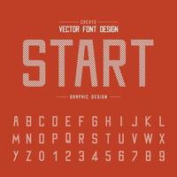 carattere e vettore dell'alfabeto, design della lettera del punto e stile grafico su sfondo arancione