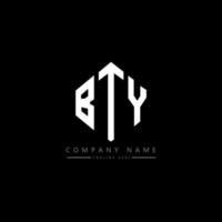 design del logo della lettera bty con forma poligonale. bty poligono e design del logo a forma di cubo. bty esagono logo modello vettoriale colori bianco e nero. bty monogramma, logo aziendale e immobiliare.