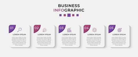 modello di business di progettazione infografica vettoriale con icone e 5 opzioni o passaggi. può essere utilizzato per diagramma di processo, presentazioni, layout del flusso di lavoro, banner, diagramma di flusso, grafico informativo