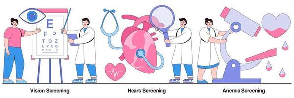 Pacchetto illustrato per screening della vista, del cuore e dell'anemia vettore