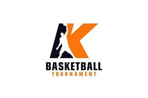 lettera k con logo di basket. elementi del modello di progettazione vettoriale per la squadra sportiva o l'identità aziendale.