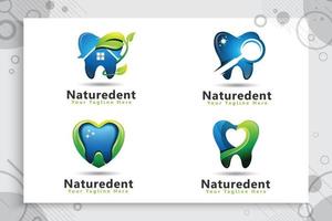 raccolta di set di design del logo vettoriale per la cura dei denti con un concetto naturale moderno, modello creativo di illustrazione di simboli con uno stile di colore moderno.
