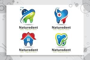 set di design del logo vettoriale per la cura dei denti con un concetto naturale moderno, con uno stile di colore moderno.