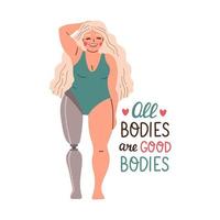 ragazza positiva del corpo con illustrazione vettoriale piatta della protesi