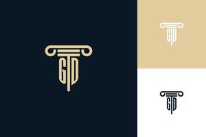 logo di design delle iniziali del monogramma gd. idee per il design del logo dell'avvocato vettore