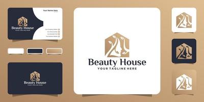 logo della casa di bellezza femminile e design del modello di biglietto da visita vettore