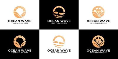 insieme di logo, disegno astratto delle onde dell'oceano vettore