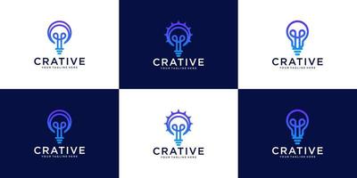 logo collezione logo lampadina creativa con stile line art vettore