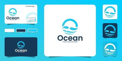 ispirazione per il design del logo delle onde dell'oceano e biglietto da visita vettore