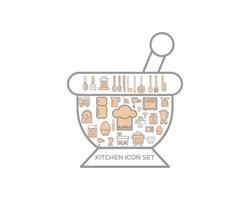icone della linea di cucina impostate su sfondo bianco vettore