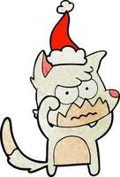 cartone animato testurizzato di una volpe infastidita che indossa il cappello di Babbo Natale vettore