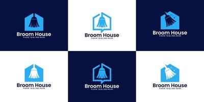una raccolta di ispirazione per il design del logo della casa della scopa, detergenti e case pulite vettore