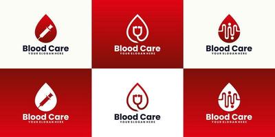 raccolta di ispirazione per il design del logo della donazione di sangue vettore