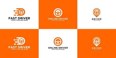 una raccolta di design di driver creativi, driver online, modelli di design del logo vettore