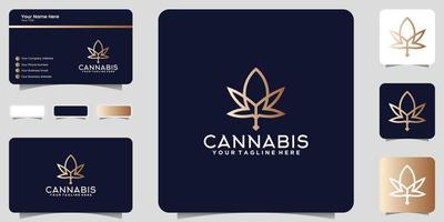 ispirazione per il design del logo della foglia di cannabis con logo in stile line art e design del biglietto da visita vettore