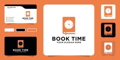 ispirazione per il design del logo di libro e orologio con ispirazione per biglietti da visita vettore