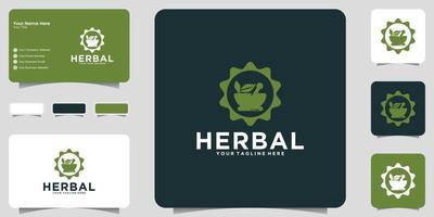 modello di logo della miscela di erbe medicinali naturali e design del logo del biglietto da visita vettore