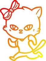 caldo gradiente linea disegno simpatico cartone animato gatto jogging vettore