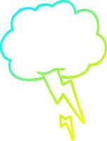 nuvola di tempesta del fumetto del disegno della linea a gradiente freddo con un fulmine vettore