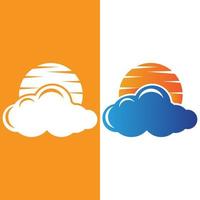 design del logo nuvola e sole, illustrazione del paesaggio del cielo, vettore di identità del marchio
