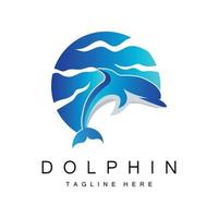 delfino logo vettoriale icona design, animali marini pesci tipi mammiferi, amore per volare e saltare